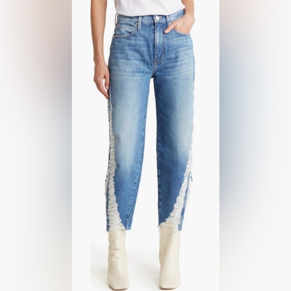 FRAME Women’s TIONNE SHRED Ultra High Rise Barrel Denim Jeans Sz 29 Blue NWT - Picture 1 of 10